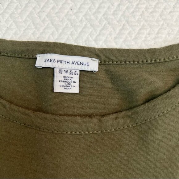 saks Fifth Avenue Army Green Ruffle Sleeve T-shirt Top Size XS - Picture 8 of 11